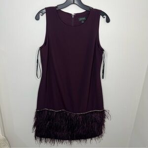 Tahari Purple Dress Feathers and Rhinestones Size 6